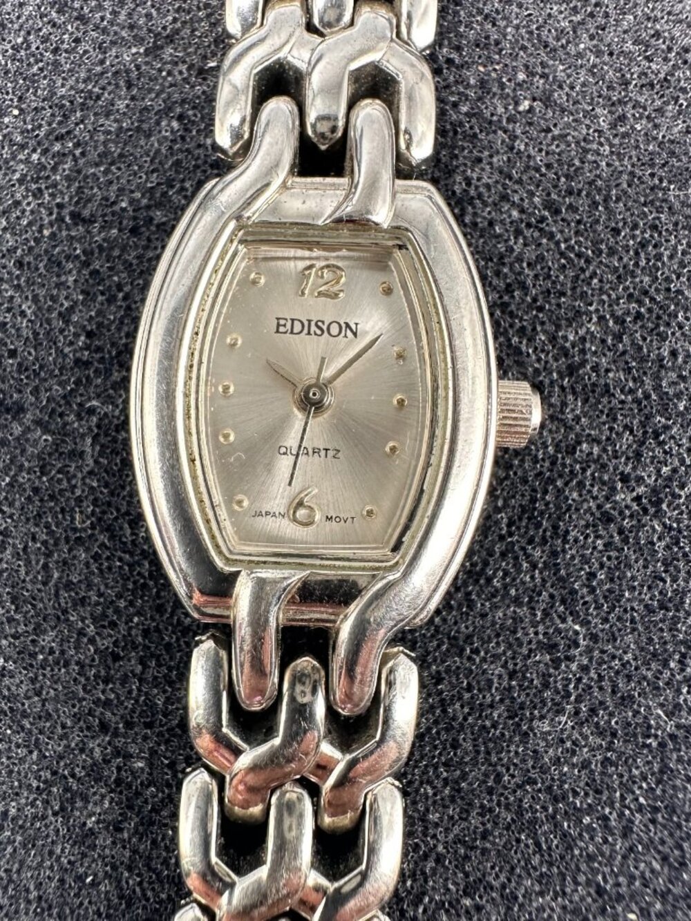 3/$30 Edison Watch Womens Silver Tone Barrel Case 18MM New Battery 7.75"